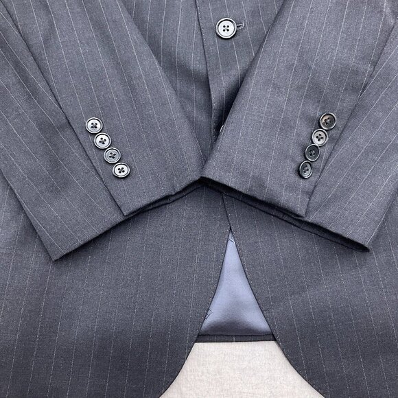 Jos A Bank Blazer Men 44R Gray Chalk Stripe Signature Gold Wool Classic Jacket - Picture 3 of 12